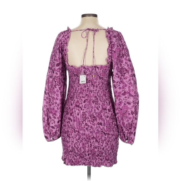 Free People Smock It To Me Mini Dress - Azalea Combo Purple Floral - Large - NWT - Picture 7 of 11